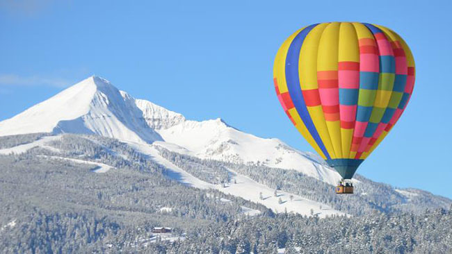 Winter View Of Colorful Hot Air Balloon